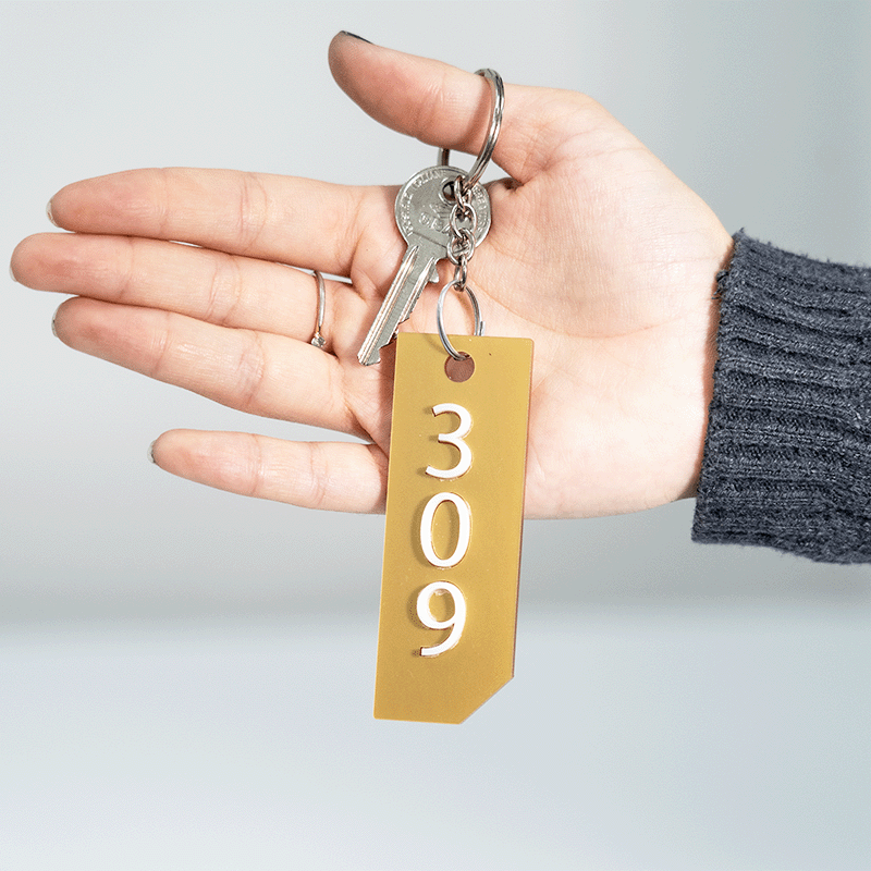Prtachiave dorato numero camera con numeri in rilievo in plexiglass
